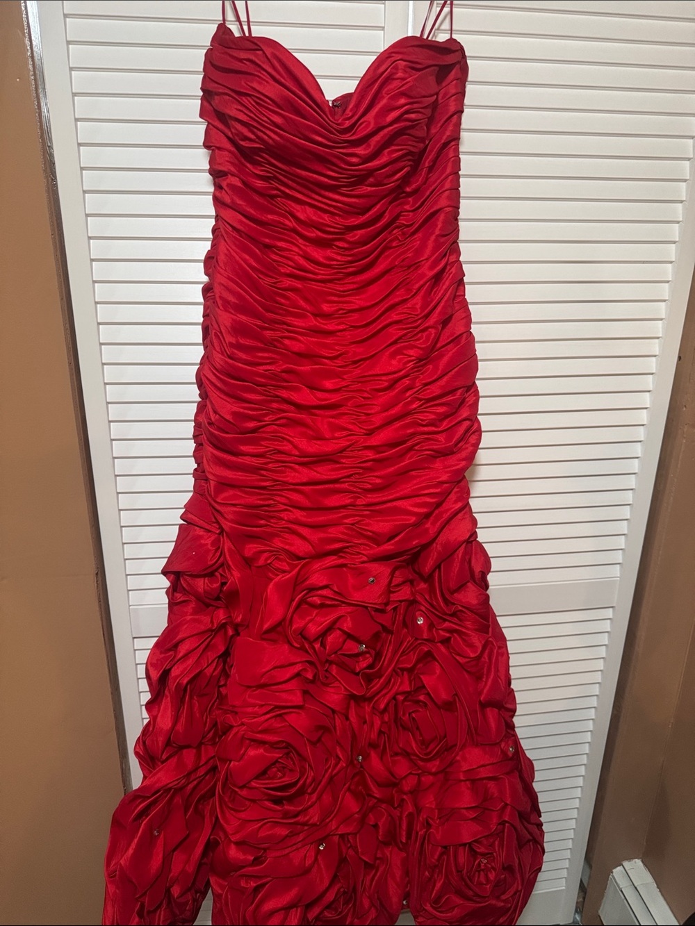 Red Ruched Floral Ball Gown Dress by Jovani